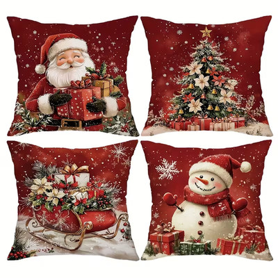 4er Pack Weihnachten Kissen Kissenbezug Sofa Couch Kissenbezüge für Weihnachtsdeko 18 Zoll