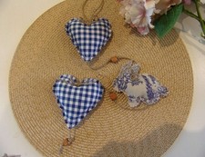 guirlande en tissu coeurs vichy bleu lapin toile de Jouy n°3 fait main français