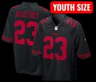 YOUTH MEDIUM 49ers Christian McCaffrey BLACK OUT STITCHED JERSEY NWT!!!