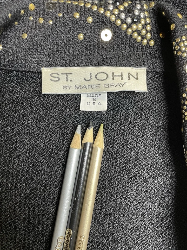 Blazer St. John By Marie cinza tamanho 10 cavalo marinho jaqueta longa brilho dourado 2 peças - Imagem 2 de 4