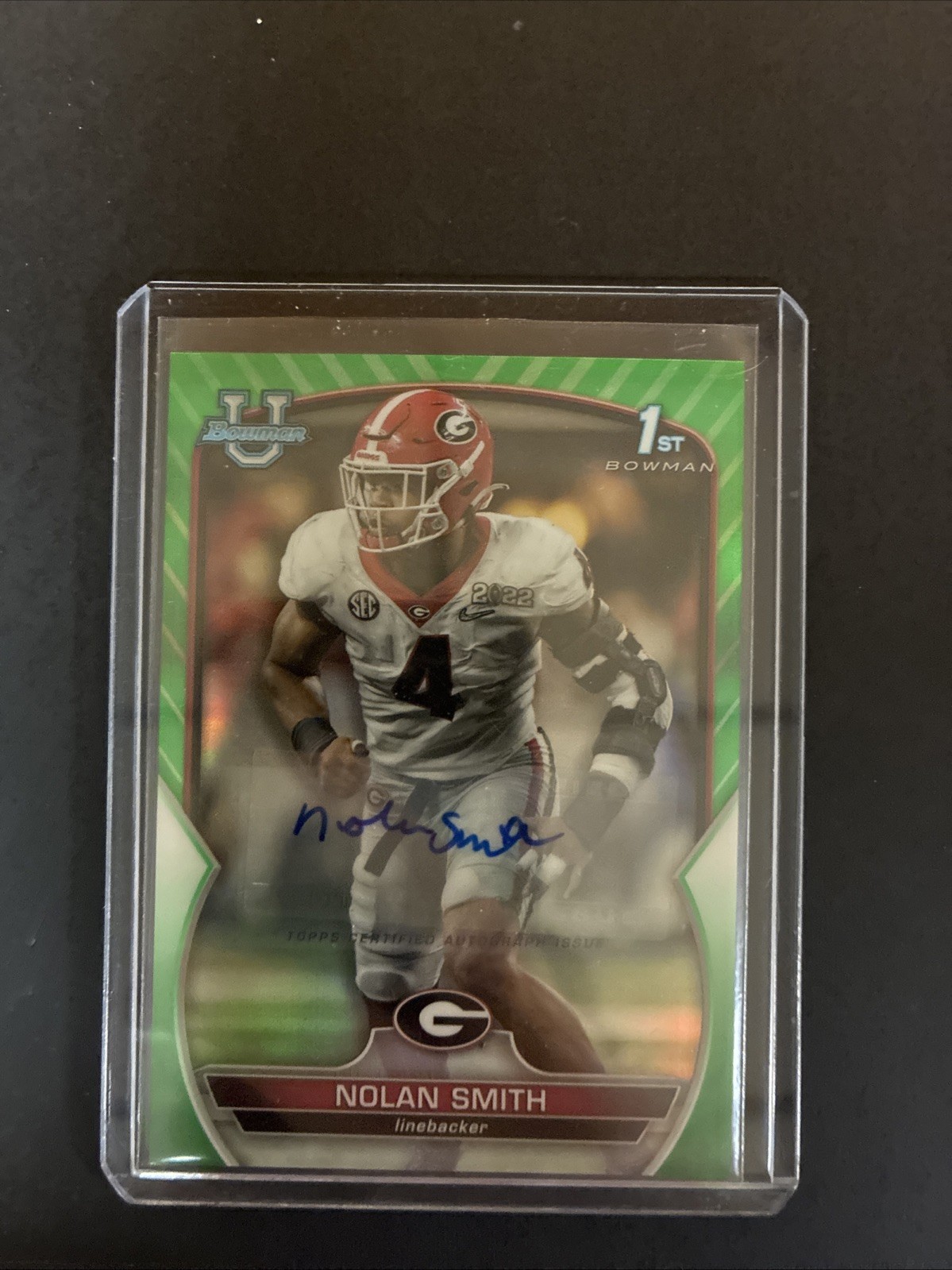 2022 Bowman University Chrome - Autographs Nolan Smith #33 Green Refractor /99