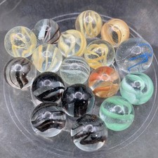17 - Vtg Glass Marbles / Glows / Clear With Color Swirls / Small / No 28
