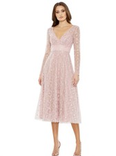 Mac Duggal Embellished Illusion Long Sleeve Dress 68003 Rose Size 20 Midi Gown