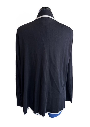 Misook Black Knit Button Down Blazer Jacket With White Trim Four Pockets Size M - Picture 3 of 11