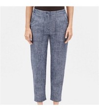 Eileen Fisher women's size L Hemp Organic Cotton Blue ankle Pants casual tapered