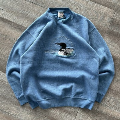 Vintage 90s Loon Bird Nature Up North Wisconsin Crewneck Sweatshirt Mens Large