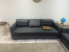 2x IKEA FRIHETEN 3 Seater Sofa Beds Dark Grey – Matching Pair