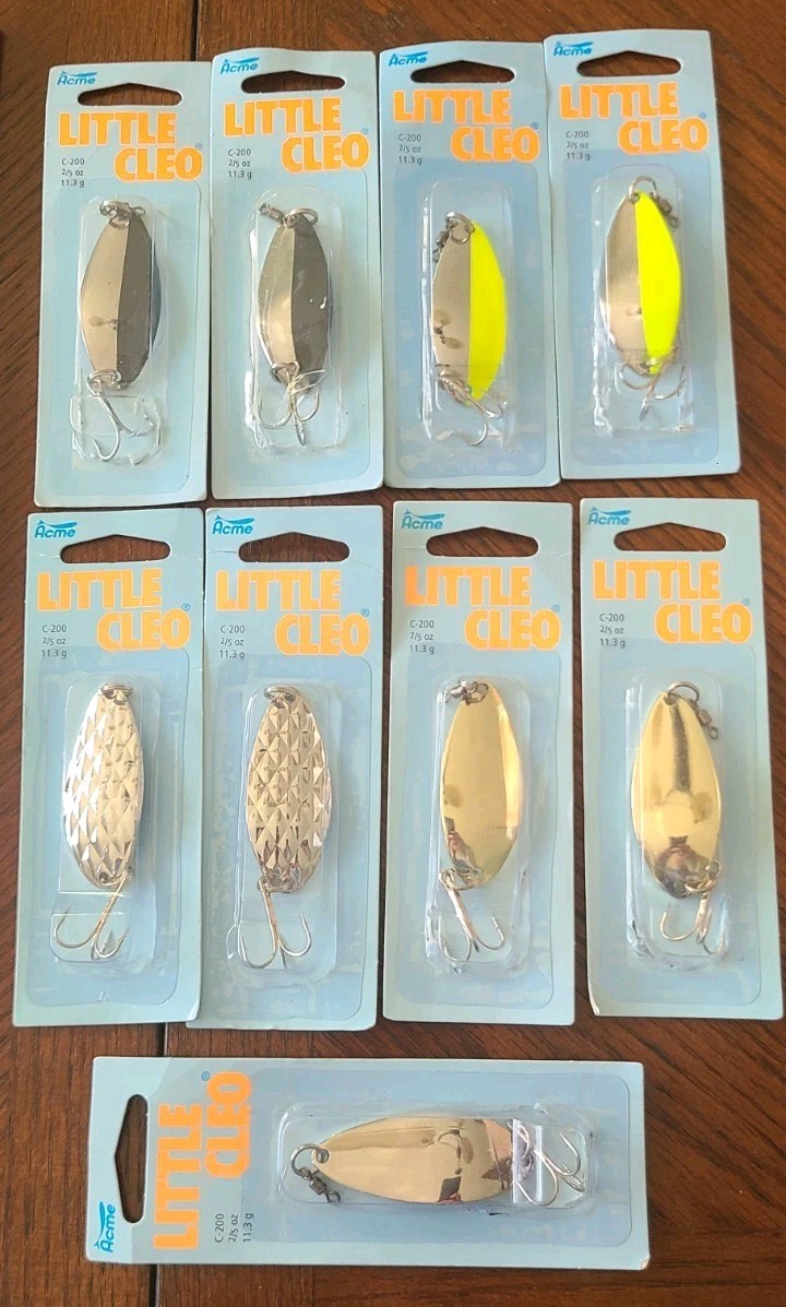 LOT of 9 Acme C-200 Little Cleo Spoons Gold Nickel Hammered Black Chart 2/5oz - Image 1