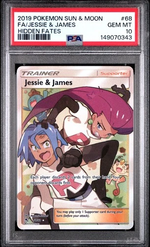 2019 POKEMON SUN & MOON HIDDEN FATES #68 FULL ART/JESSIE & JAMES PSA 10