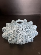 abat jour plafonnier lustre dentelle bleu moucheté  verre plissé vintage