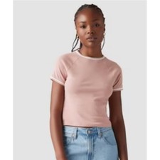 Levis Oracle Ringer Tee NWT Small T-Shirt Pink Short Sleeve Crew Slim Fit Y2K