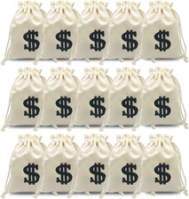 15Pack 4.7 X 6.2 Inches Canvas Money Sack Bag with Dollar Sign Money Bags Decor