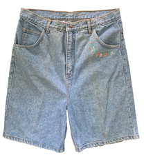 Vtg Gitano High Waisted Women Denim Short With Embroidered Flowers 34in Size 16