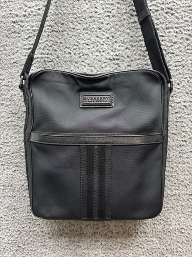 Burberry Nylon Leather Trim Crossbody Messenger Bag Black Unisex 14" x 13"