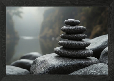 Zen Stone Stack von Misty River Gerahmte Wandkunst-Poster Leinwand-Bild