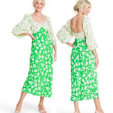RIXO X TARGET Sz 2 Green Daisy Ditzy Midi Dress Milkmaid Feminine Coquette