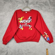 Vintage Disney Mickey And Friends Sweatshirt Youth Medium Red Graphic Cast Logo