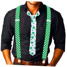 St. Patrick's Day Suspender Mens Suspenders Shamrock Costume Clover Green