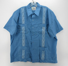 VINTAGE Haband Shirt Men XL Blue Guayabera Cuban 70s 80s Embroidered Resortwear