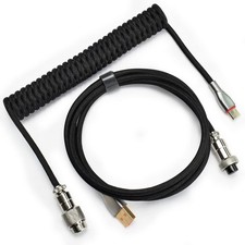 1.5m Braided Coiled USBC To USBA Mechanical Keyboard Aviator Cable In Black