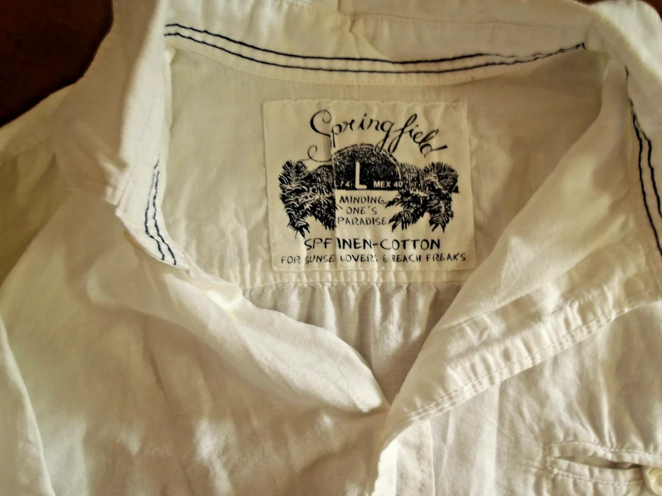 Springfield Herren Hemd-  Kurzarm, Größe L, Weiß, 60% Leinen-40% Baumwolle - Bild 3 von 3