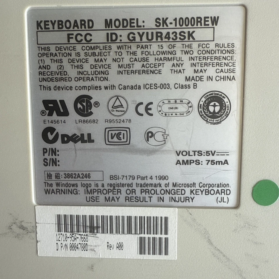 SALE‼️Dell QuietKey SK-1000REW Keyboard PS2 Full Motion Keys - UnTested - Image 2 of 4