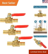 Pack of 3 Brass Ball Valves - 3/8" x 3/8", Rust-Resistant with Non-Slip Handle