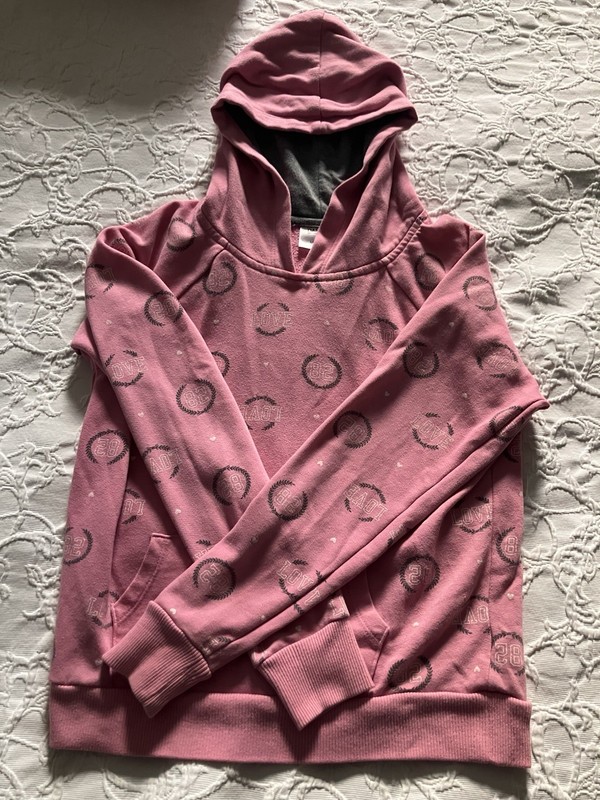 Danskin Now Girls Pink All-Over Pattern Pullover Hooded Hoodie, L/G (10-12)