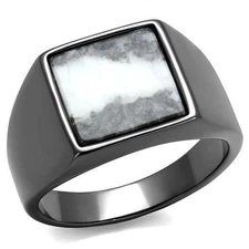 Men's Signet Ring, Light Black Plated, Stainless Steel, Statement, Modern Ring
