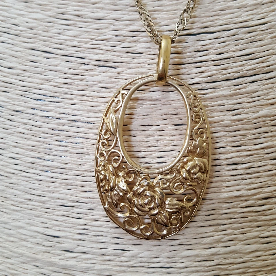 Collar Qvc Plata de Ley 925, Colgante Estilo Art Nouveau, Oro Sobre Joyería Foto 4 de 4