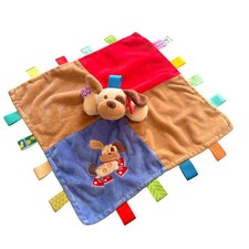 Taggies Mary Meyer Puppy Dog Baby Security Blanket Lovey Blue Red Tan Plush Toy