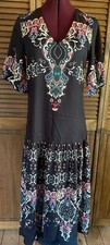 NWT Noracora Black Boho Paisley Print Short Sleeve Low Waist Hi-Lo Dress Small