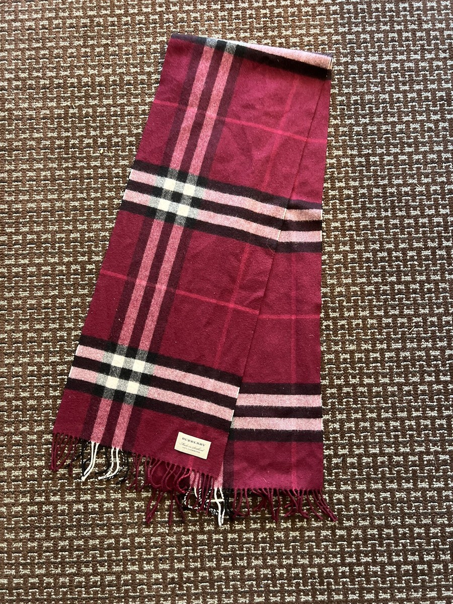 Burberry Mens Cashmere Scarf Nova Check Made in Scotland Burgundy