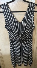 Candies Women Striped Cross Front Dress White Black Sz Large Sleeveless V Neck