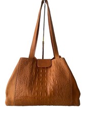 Unisa Soft Leather Hobo Shoulder Bag Carryall Natural Tan Croc Embossed Large