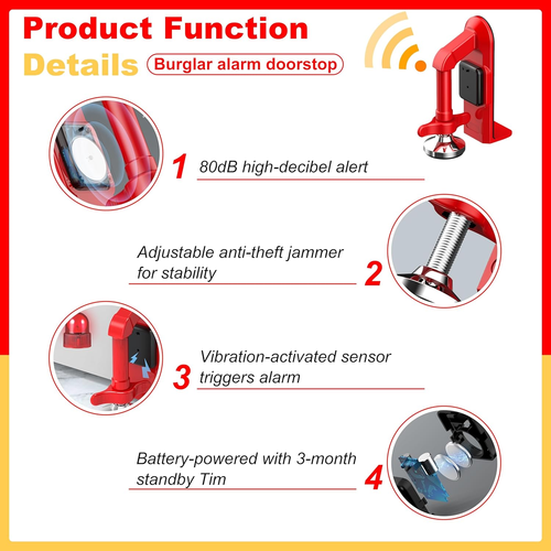Portable Alarm Door Stopper - 80Db Anti-Theft Security Alarm Door Stoppers for B - Picture 4 of 12