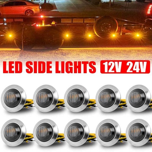 10X Round LED Clearance Lights Side Marker Amber Red Trailer Truck Lamp 12V 24V - Picture 17 of 21