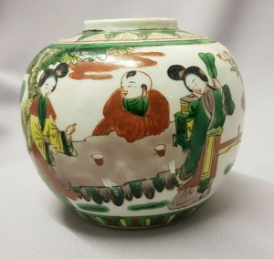 Chinese Antique ginger jar / famille rose/ boys/ garden / ladies / unmarked