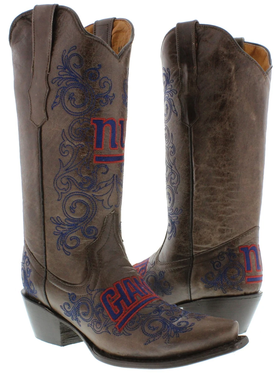 Womens NFL Collection New York Giants Brown Leather Western Cowboy Cowgirl Boots
