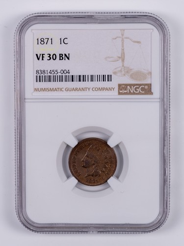 1871 Indian Head Small Cent NGC VF30 BN RB004