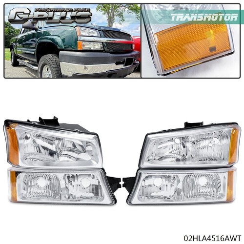 Fit For 03-06 Chevy Silverado Chrome Amber Corner Headlights + Signal Bumper - Picture 1 of 12