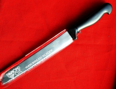 Diamond Cut Ham Bread Slicer Knife 8'' Surgical Stainless Steel Blade Blk Handle