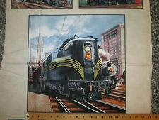 TRAINS RAILROAD MODEL TRAIN LOCOMOTIVE CREAM COTTON PANEL FABRIC 