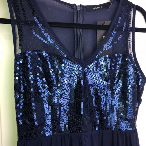 Anthropologie Ark & Co $120 Maxi Dress Sz S Navy Blue Illusion Sequin Bodice NWT - Picture 3 of 12