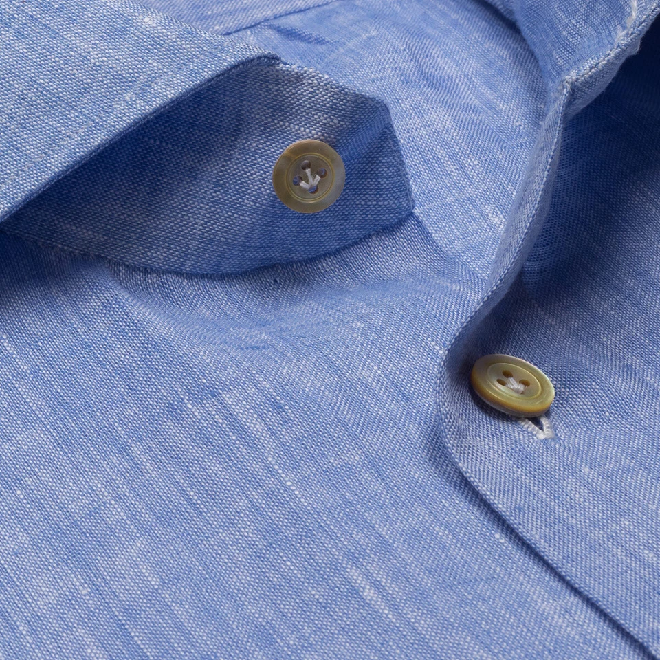 Kiton camicia di lino blu mélange con colletto a squalo - Immagine 2 di 2