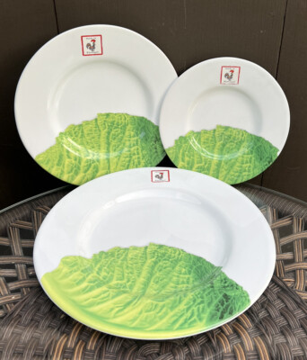 Bordallo Pinheiro KITCHEN GARDEN Dinner Salad B&B Plates Green Leaf White Edge