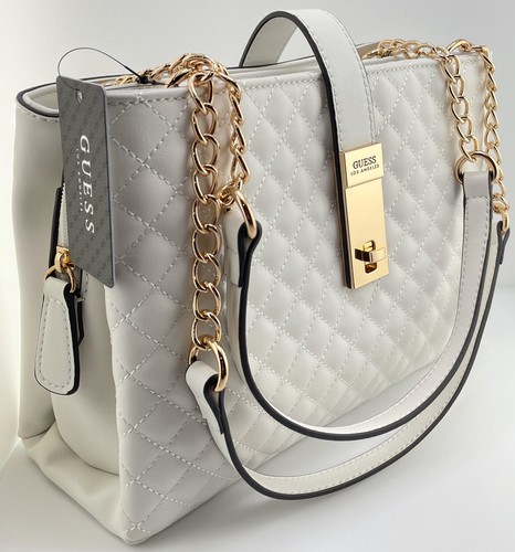 GUESS ORLINDA SATCHEL SHOULDER BAG HANDBAG White Gold Logo • AUTHENTIC New BNWT - Picture 17 of 18