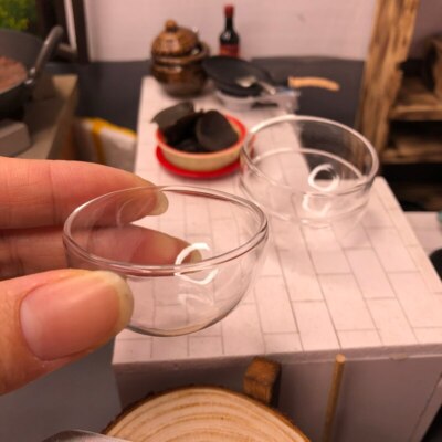 3PC 1:6 Miniature Dollhouse Kitchen Glass Fruit Bowls Salad Bowls Accessories