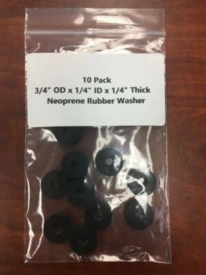 10 Pack Neoprene Rubber Washer 3/4" OD x 1/4" ID x 1/4" Thick