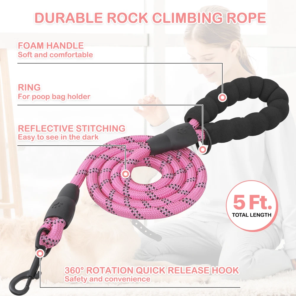 Dog Harness Breathable Mesh Adjustable Control Reflective Vest & Leash Set Pink